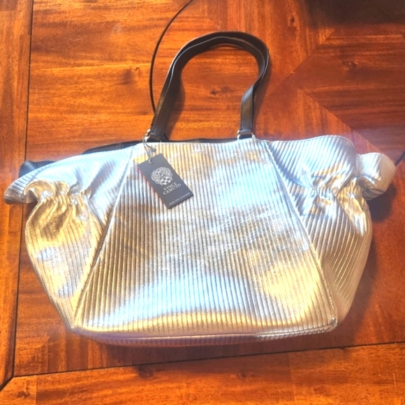 Vince Camuto Handbags - Vince Camuto Yara Tote Moondust Silver Leather Tote Bag